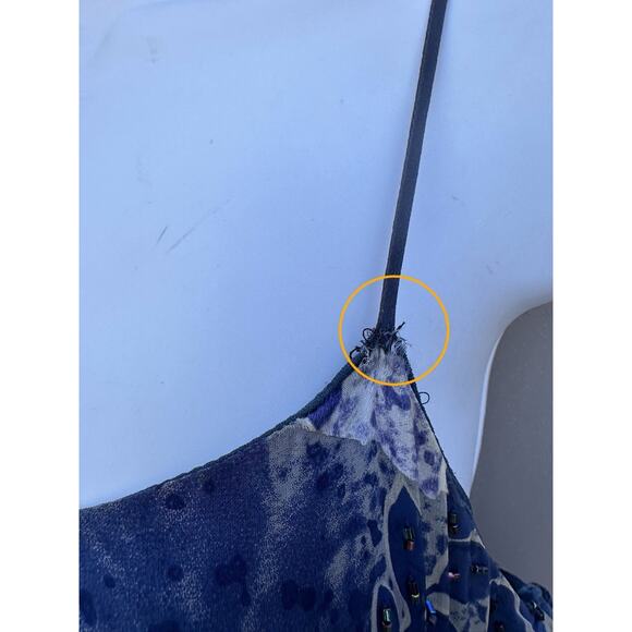 VTG Sue Wong Blue Silk Blend Beaded Dress Ruffle Hem Sz 8 Y2K Whimsical Fairy - Picture 10 of 13